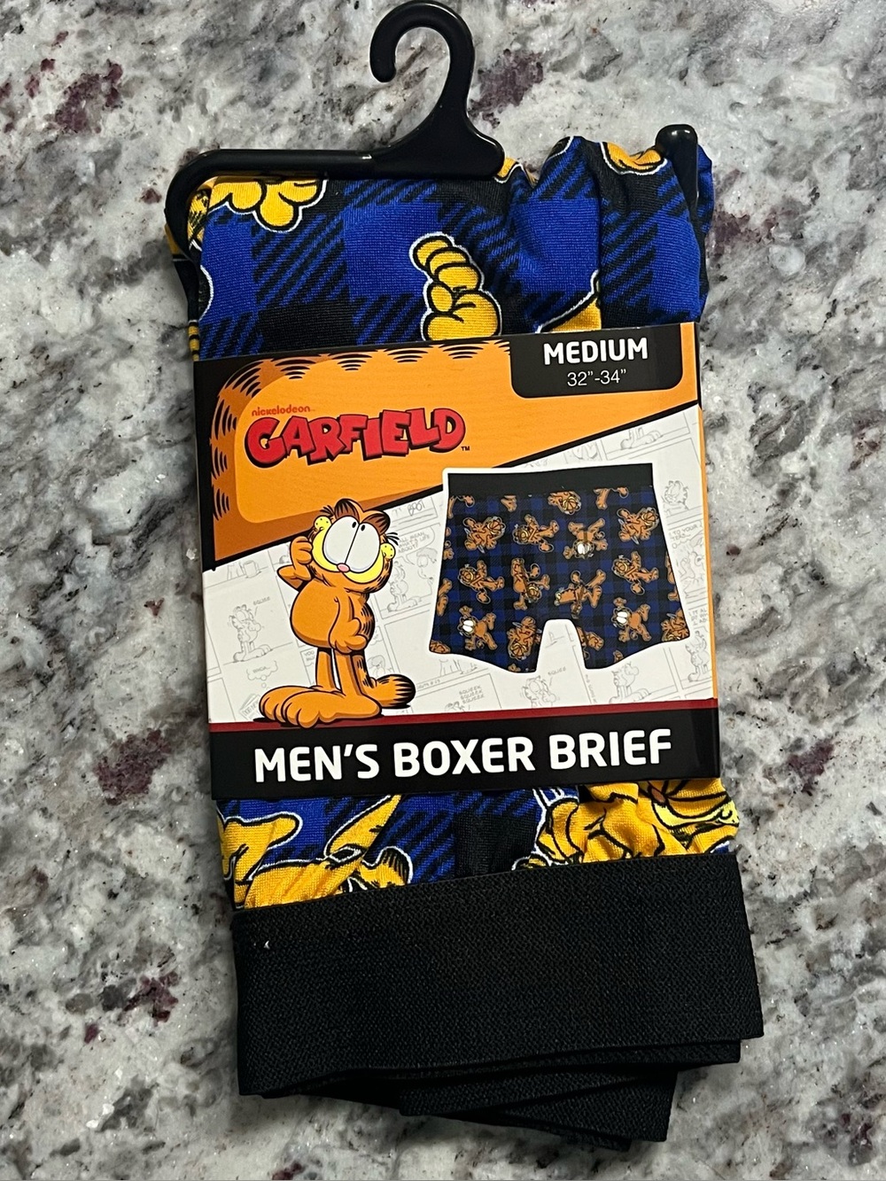 Nickelodeon Garfield Men’s Boxer Brief M 32-34 Blue Black Plaid Novelty Cartoon
